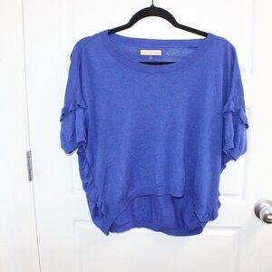 Rebecca Taylor Silk Cashmere Blend Blue Crop Scoop Neck Sweater Size XS Ruffled